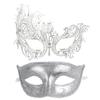 Coddsmz Couple Masquerade Mask Metal Masks Venetian Party Mask Halloween Costume Mask Mardi Gras Mask Party Evening Bar Prom Ball Mask Set for Women and Men Costumes Accessory (Silver+Silver) view 1