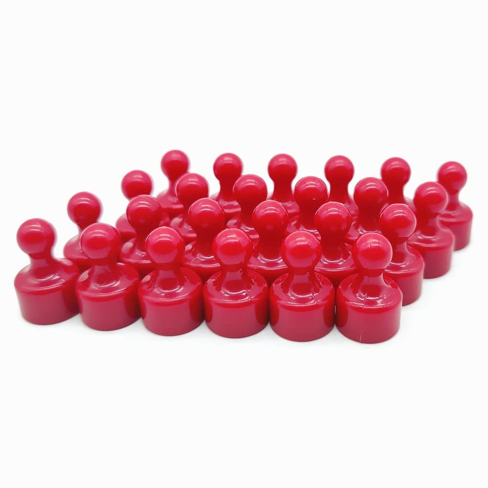 24 Magnetic Push Pins Miniature Game Piece Pawn Magnet Useful for Fridge, Office, Map Magnets, Kitchen Magnets, Whiteboard Magnets, Photo Magnets, Fun Colorful Classroom Magnets Pawn Style (Red-24pcs)