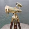 Humaira Nauticals Brass Handmade Nautical Marine Double Barrel Telescope With Wooden Tripod A view 1