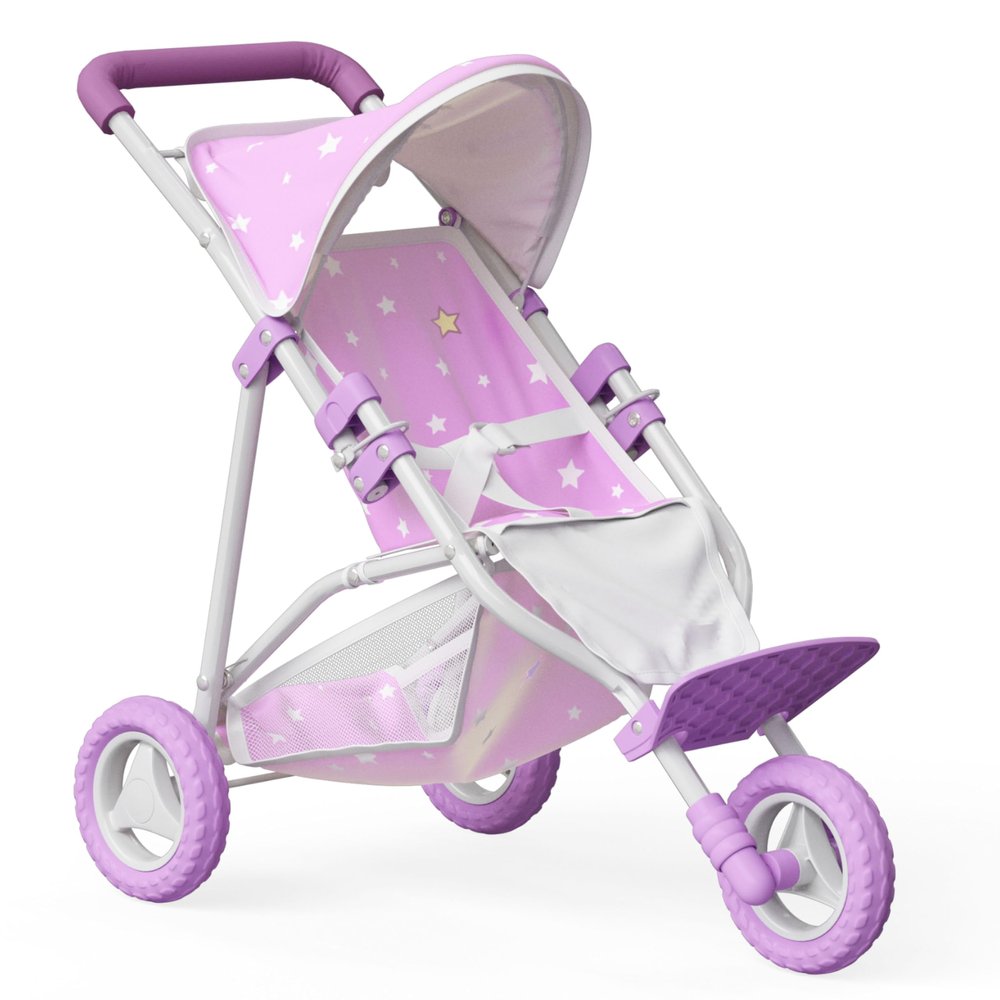 Olivia's Little World Baby Doll Jogging-Style Stroller with Canopy, Seatbelt and Storage Space, Purple and White