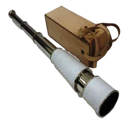 Nautical Chrome Finish White Leather Maritime Spyglass Telescope W/Leather Case Rustic Vintage Home Decor Gifts