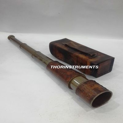 Nautical Antique Telescope Spyglass Collectible W/Leather Case Gift Rustic Vintage Home Decor Gifts