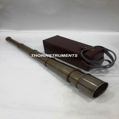 Nautical Antique Brass Spyglass Telescope W/Red Leather Case Rustic Vintage Home Decor Gifts