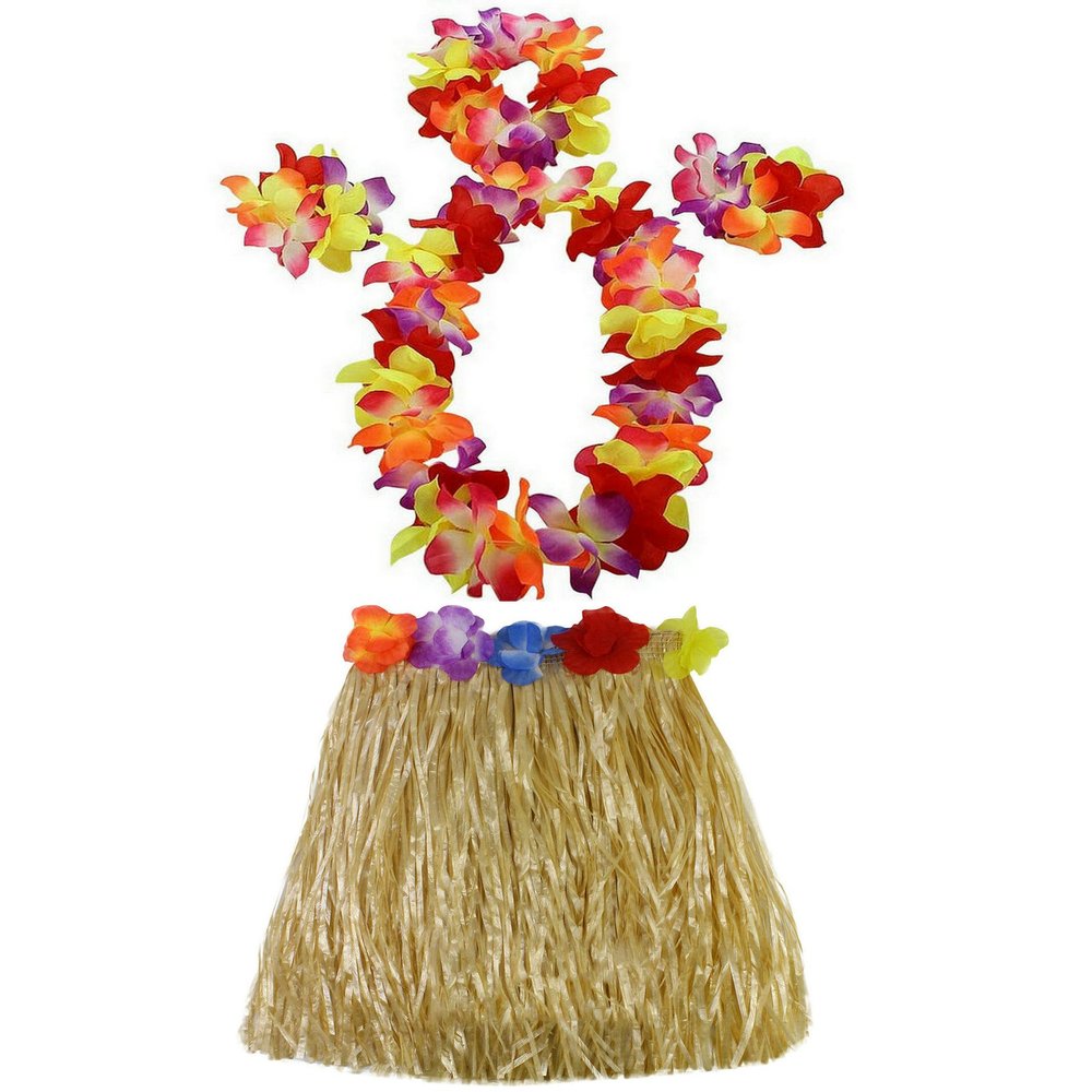 1 Set 40cm Kids Party Hawaii Dress Hula Grass Skirt - Double Layer Thickened HawaiiSkirt for Luau Party Decorations Supplies