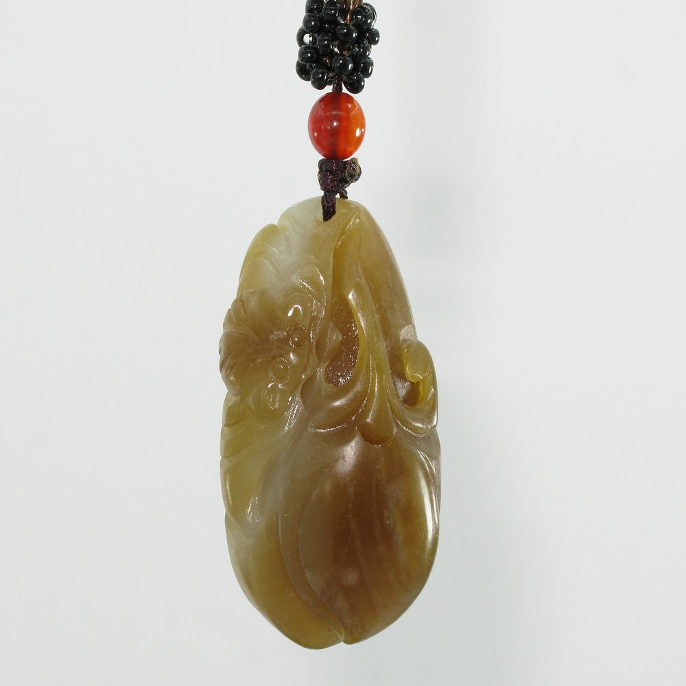 1.8" China Certified Nature Hetian Nephrite Jade Smart Blessing Bat and Persimmon Fine Carved Necklace Pendants