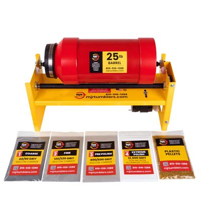 MJR Tumblers Commercial Duty 25lb Rock Tumbler w Free Grit Kit. Capable of Running 18 Different Barrel Sizes & Combinations. Unmatched Quality and Durability. A USA Disabled & Veteran Owned Company.