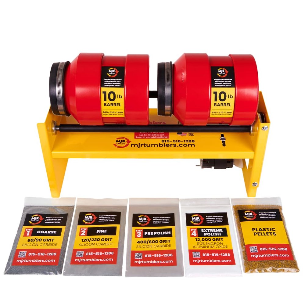 MJR Tumblers Commercial Duty Dual 10lb Barrel (20lb) Rock Tumbler. Capable of Running 18 Barrel Sizes & Combinations. Extreme Quality & Durability. A USA Disabled & Veteran Owned Company w Free Grit