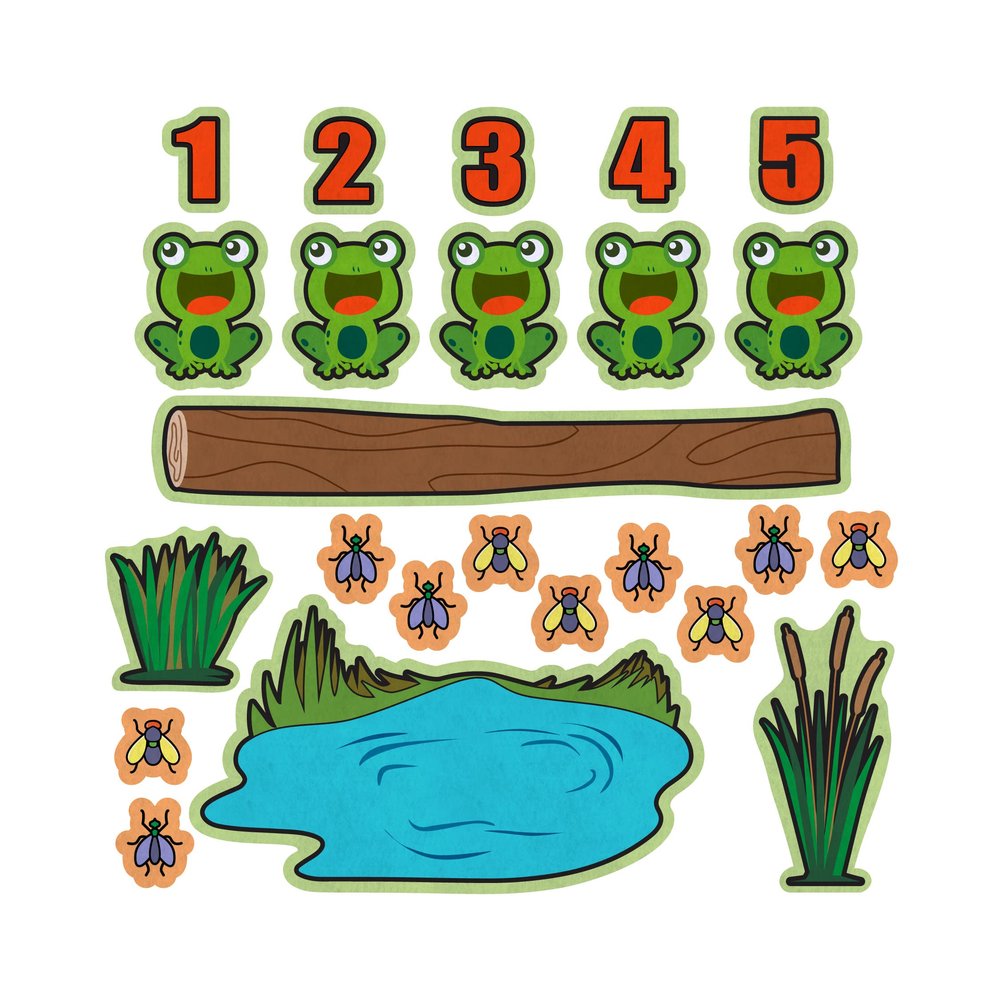 5 Green Speckled Frogs Nursery Rhyme Felt Play Art Set Flannel Board Story Storyboard Pieces