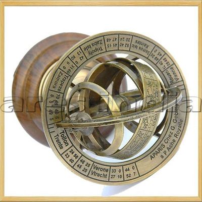Mahira Nautical Ares India 5" Nautical Brass Armillary Sphere World Globe Rosewood Base Table Decor Gift