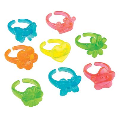 Fun Express Bulk Plastic Ring Assortment, Set of 144 - Party Favors, Handouts and Costume Jewelry