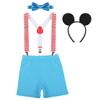 Baby Boy 1st Birthday Cake Smash Outfits Party Suspenders Diaper Nappy Cover Bow Tie Mouse Headband 3pcs Clothes Set Chevron Striped+Blue view 1
