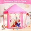Princess Castle Tent with Rug for Girls Fairy Play Tents for Kids Hexagon Playhouse with Fairy Star Lights Toys for Children or Toddlers Indoor Games (Pink Princess Tent with Rug) view 2
