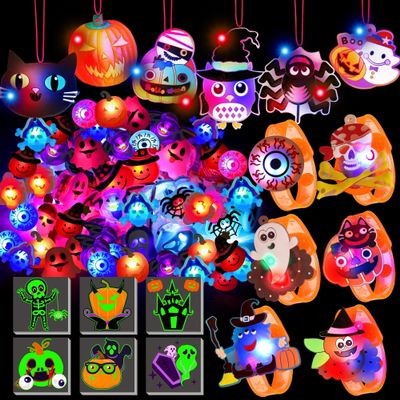 U-Goforst 88 PCS Halloween Party Favors for Kids, Glow in the Dark Light Up Bracelets Necklaces LED Rings Halloween Toys Bulk Classroom Favors Trick or Treat Gifts Goodie Bag Fillers Party Supplies
