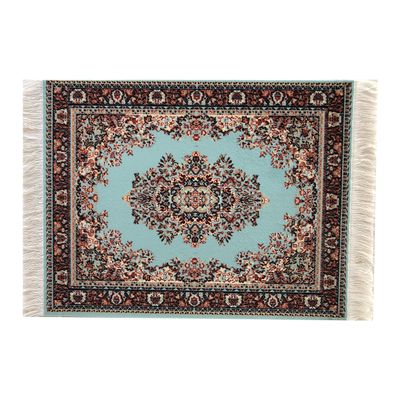 Dollhouse Area Rug Turquoise Miniature Carpet Accessory for Doll Houses, 10 x 7 Inch Rectangular Floor Dcor, Oriental Style