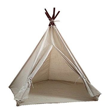 Laylala Teepee Tent.Children India Teepee-Embroidery Elephant-Preassemble. 5 Poles Design (Light Brown Color)