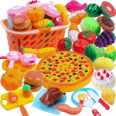 DigHealth DigHeath Pretend Play Food Set,Kitchen Cutting Toys,BPA Free Plastic Fruits & Vegetables for Kids with Realistic Basket,Knife and Chopping Board,Best Children Educational Play Set