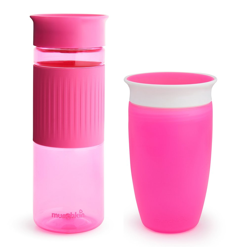 Munchkin Miracle 360 Spill Proof Sippy Cups, 24 and 10 Ounce, 2 Pack, Pink Toddler and Adult Set
