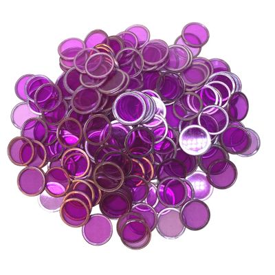 MR CHIPS Magnetic Bingo Chips with Metal Ring 3/4 Inch 200 Upgraded Pieces Violet Transparent - Available in 7 Colors A Reusable Storage Bag