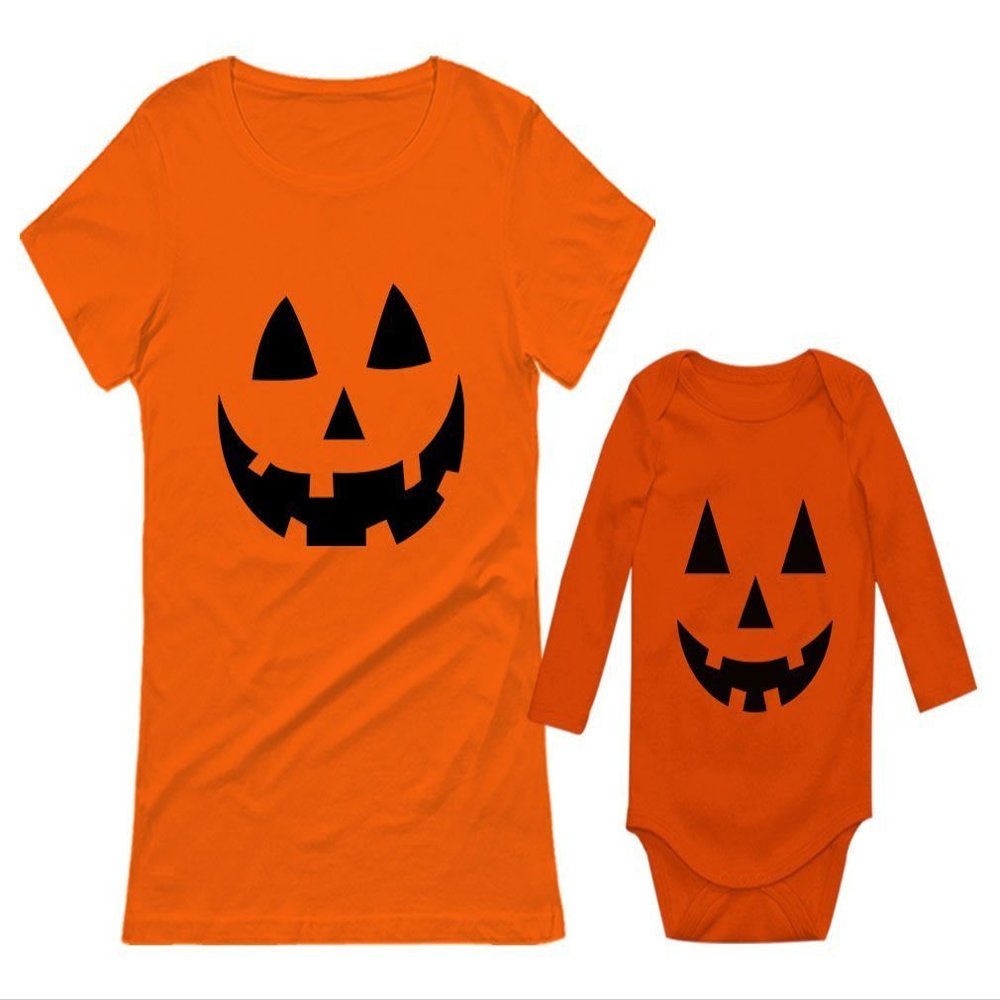 Tstars Jack O' Lantern Pumpkin Mom Baby Matching Set Funny Halloween Costume Shirts Mom Orange Small/Baby Orange 6M (3-6M)