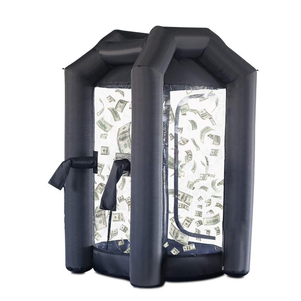 SAYOK Inflatable Money Machine Booth Inflatable Cash Cube Machine with Air Blower for Event, Promotion(Black,4.92ft x 4.92ft x 8.2ft)