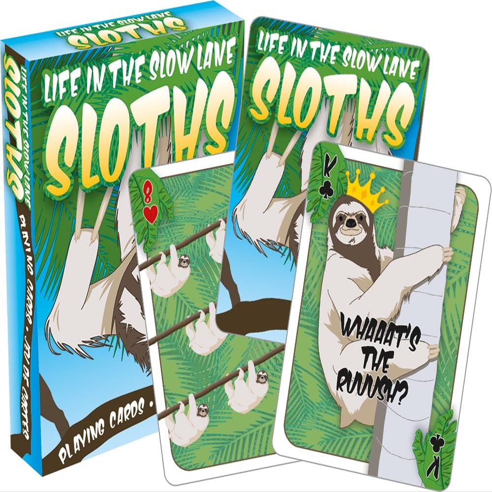 AQUARIUS Sloth Playing Cards - Cute Sloth Themed Deck of Cards for Your Favorite Card Games - Sloth Merchandise & Collectibles - Poker Size with Linen Finish