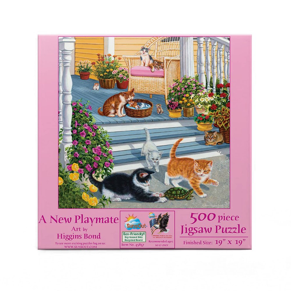 SUNSOUT INC - A New Playmate - 500 pc Jigsaw Puzzle by Artist: Higgins Bond - Finished Size 19" x 19" - MPN# 45857