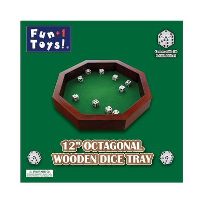 Fun+1 Toys! 11.75-Inch Octagonal Wooden Dice Tray - Dice Included