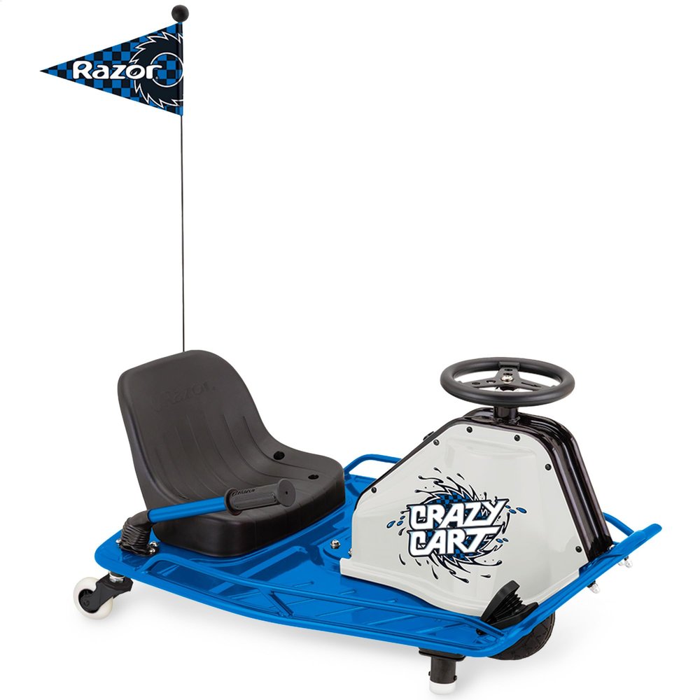 Razor Crazy Cart Electric Ride-On for Kids Ages 9+, 140 lb Max Weight, Blue  250W Motor, Up to 12 Mph, 40-Min Run Time, Foot Pedal Throttle, High-Impact Pneumatic Front Tire & Rear Caster Wheels