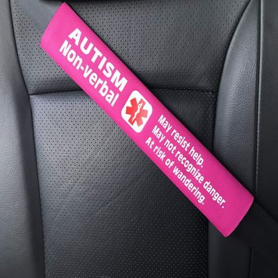 2 Pack Autism Non-Verbal Medical Alert Seat Belt Covers (Bright Pink)