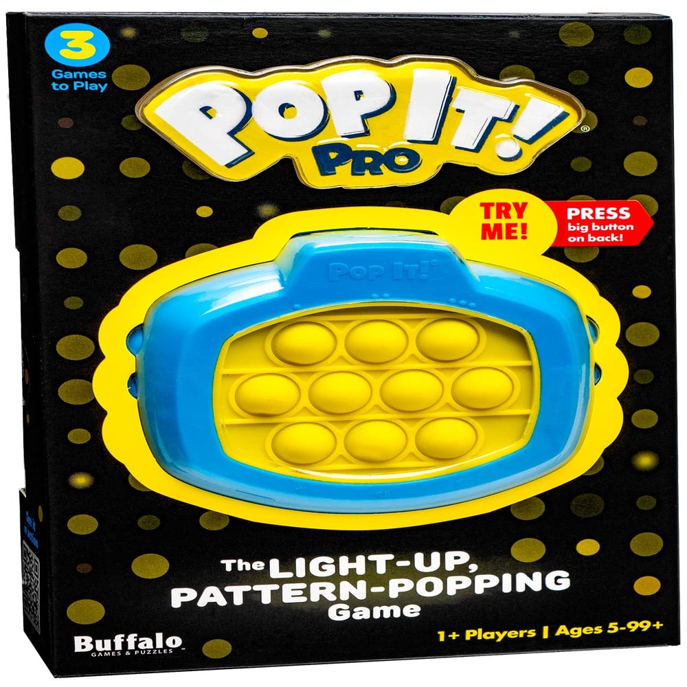 Pop It! Pro for Kids - The Original Light-Up, Pattern Popping Game from Buffalo, Blue and Yellow