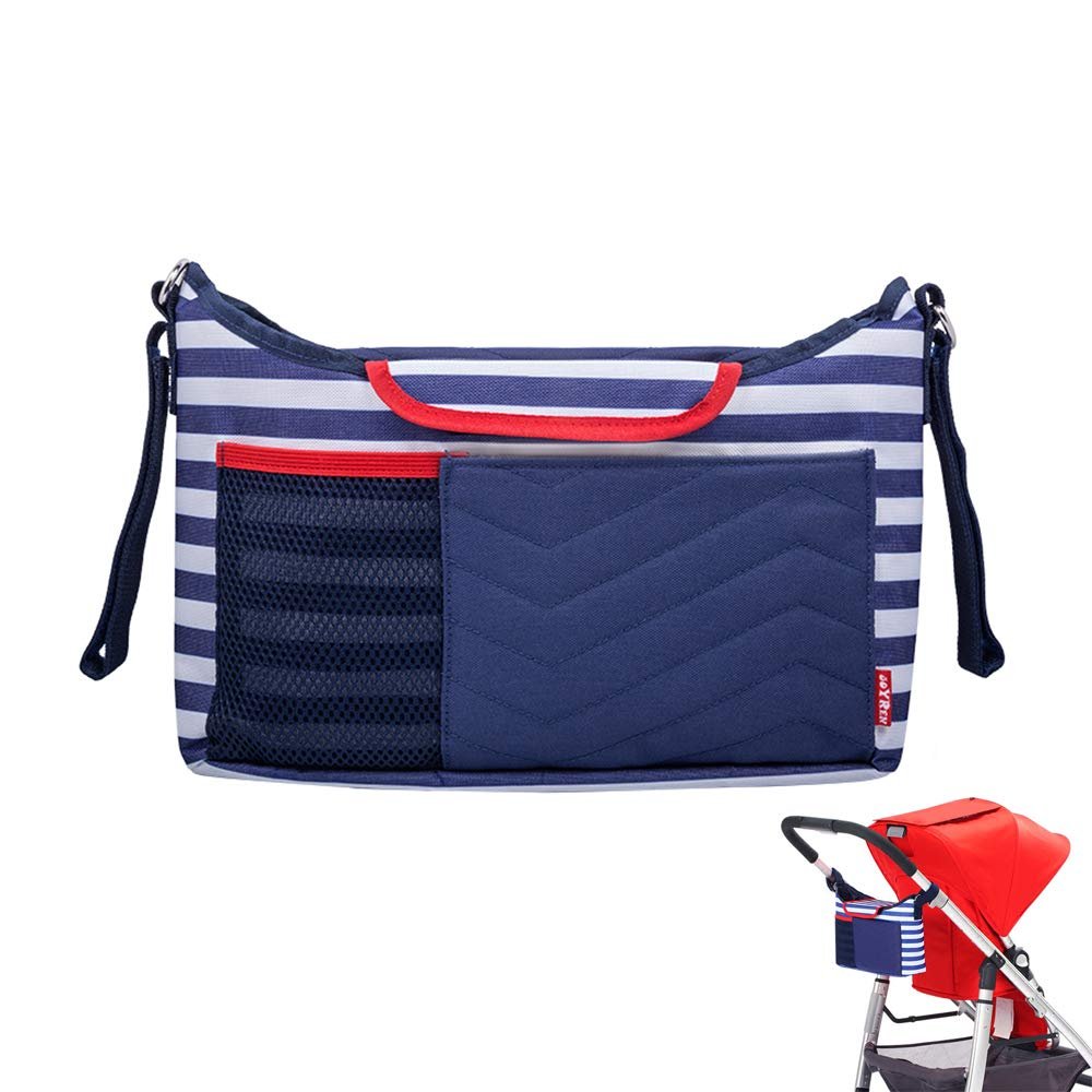2 in 1 Baby Stroller Organizer, Terylene Kids Pushchair Storage Bag, Multi-function Children Carriage Mommy Travel Shoulder Bag / Handbag / Pouch Case with Pilch