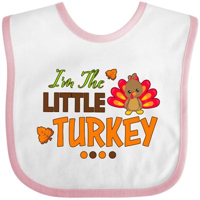 inktastic Thanksgiving Im the Little Turkey Baby Bib White and Pink 31d88