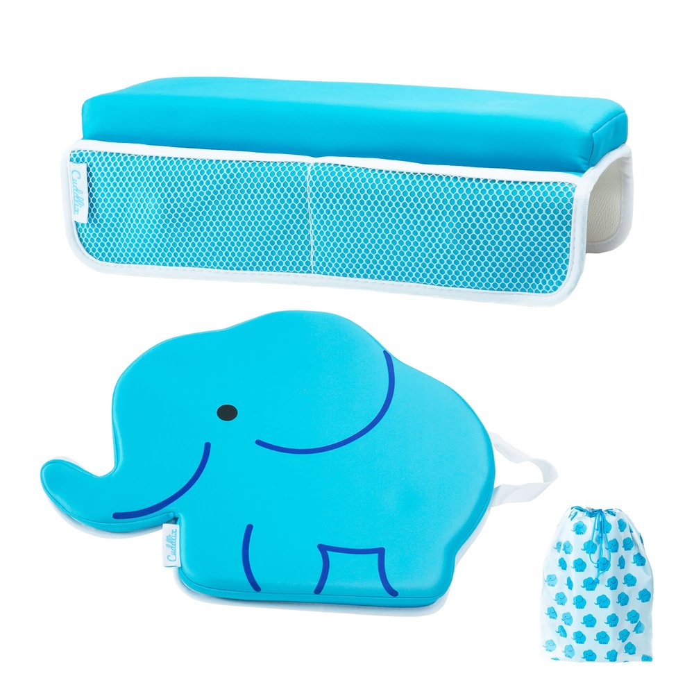 Cuddlix Baby Kneeler and Elbow Rest Pad Set for Baby Bathing Parents, Extra Thick Soft Mat with Organizer Pockets - Painless Kneeling Quick Drying Non-Slip for Newborn, Baby Blue