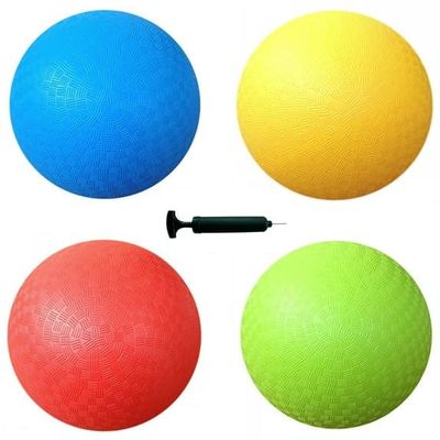 8.5 Inch Playground Balls Set of 4 with 1 Hand Pump Kick Ball, Four Square (4Pack, Red,Blue,Green,Yellow)