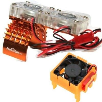 Powerhobby Motor Cooling Fan/HeatSink Dual Twin Fan + Velineon VXL-3s ESC Cooling Fan Combo Orange Compatible with : Traxxas Slash 4x4