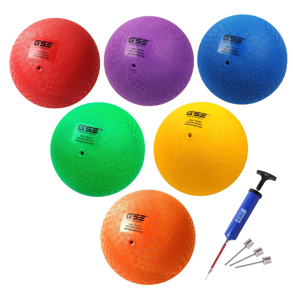 GSE Games & Sports Expert 8.5" Inflatable Playground Balls Set with Pump, Kickball, Bouncy Dodge Ball, Handball for Kid/Adult, Great for Recess Ball Games, Gym, Yoga, Schools Sports Activities