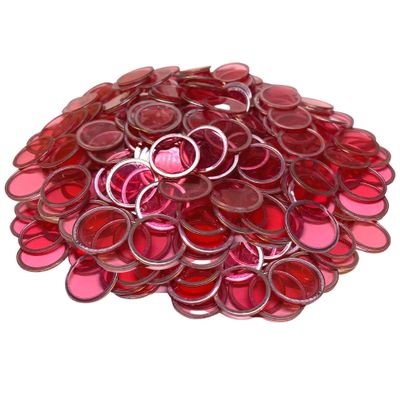 MR CHIPS Magnetic Bingo Chips with Metal Ring 3/4 Inch 300 Upgraded Pieces Red Transparent - Available in 7 Colors A Reusable Storage Bag