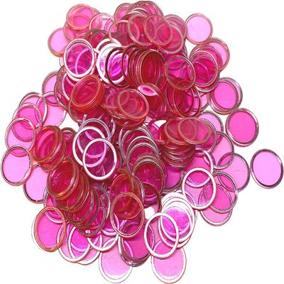 MR CHIPS Magnetic Bingo Chips with Metal Ring 3/4 Inch 100 Upgraded Pieces Pink Transparent Available in 7 Colors A Reusable Bag