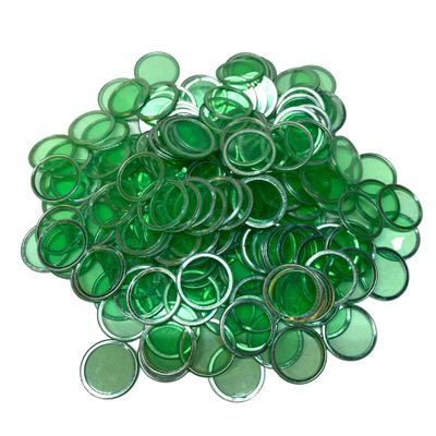 MR CHIPS Magnetic Bingo Chips with Metal Ring 3/4 Inch 100 Upgraded Pieces Green Transparent Available in 7 Colors A Reusable Bag