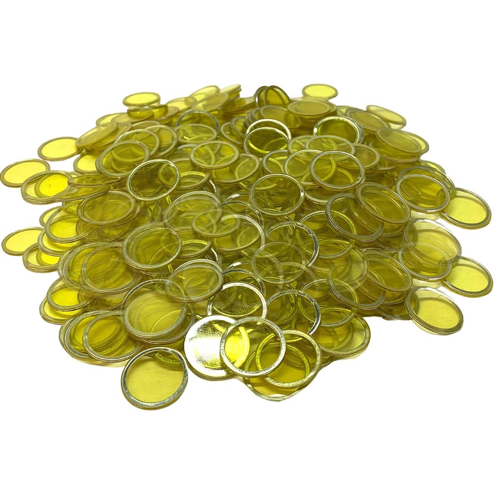 MR CHIPS Magnetic Bingo Chips with Metal Ring 3/4 Inch 300 Upgraded Pieces Yellow Transparent - Available in 7 Colors A Reusable Storage Bag