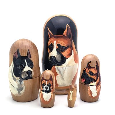 Boxer Dog Breed Nesting Dolls Russian Handcrafted 5 piece Matryoshka Puppy Stacking Set 4" H