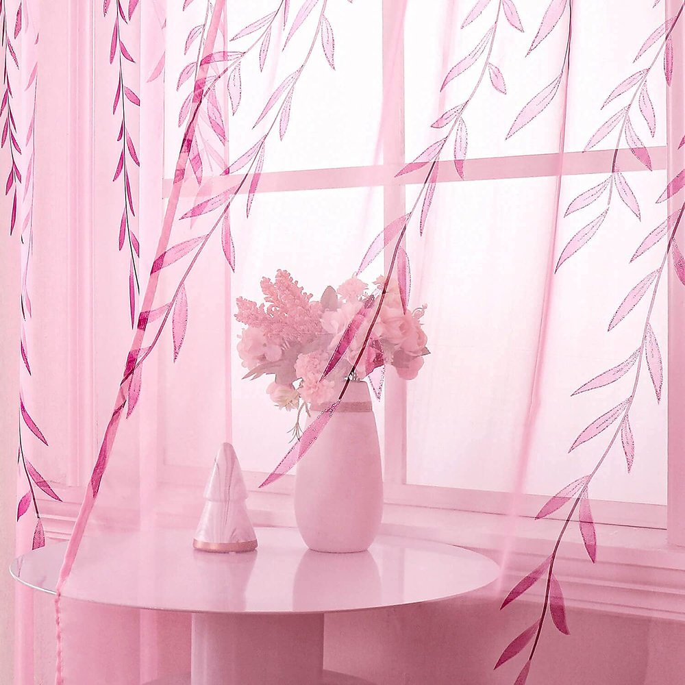 BROSHAN Pink Sheer Curtains 78 inches Long 2 Panels Set- Girls Bedroom Curtains Pretty Printed Curtain Sheers See Through Curtain Drapes for Living Room Nursery Kids Room, Rod Pocket Design