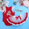 Alvivi Baby Girls Fly Sleeves Christmas Glitter Deer Pattern Romper with Tutu Skirt Headband Red 18-24 Months view 3
