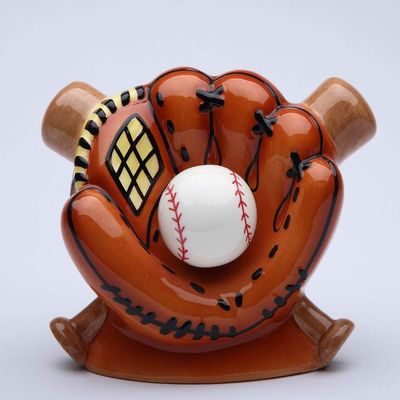 Fine Ceramic Baseball Gloves with Bat and Ball Money Piggy Bank, 5-7/8" L
