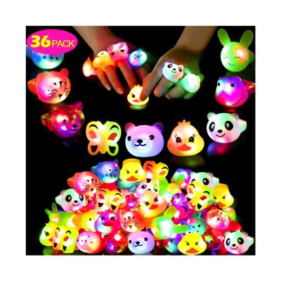 Mikulala 36 Pack Light Up Rings Glow in The Dark Party Supplies, Light up Party Favors, Goodie Bag Stuffers, Birthday Valentines Party Favors Classroom Prizes Cute Animal Treasure Box for Kids