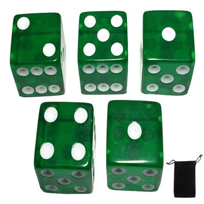 Cyber-Deals Set of (5) 16mm Dice Standard Transparent Square Cornered with Black Velvet Cloth Pouch Bag (Green)