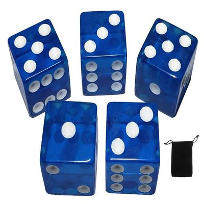 Cyber-Deals Set of (5) 16mm Dice Standard Transparent Square Cornered with Black Velvet Cloth Pouch Bag (Blue)