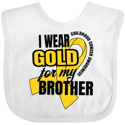 inktastic I Wear Gold for My Brother Childhood Cancer Awareness Baby Bib White 321d8