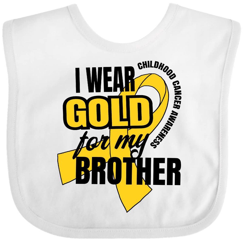 inktastic I Wear Gold for My Brother Childhood Cancer Awareness Baby Bib White 321d8