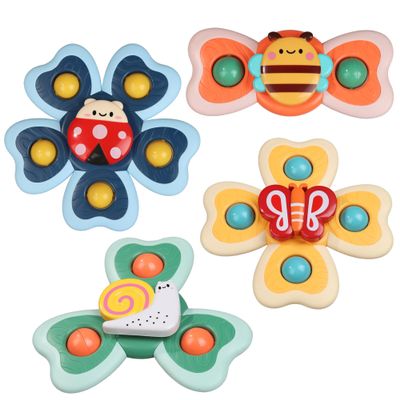 4Pcs Spinning Baby Bath Toys 12-18 Months, Suction Cup Spinner Toys for Baby, Silicone Spinners Sensory Toys for Toddlers 1-3, Airplane Car Travel Table & Window Toy for Infant